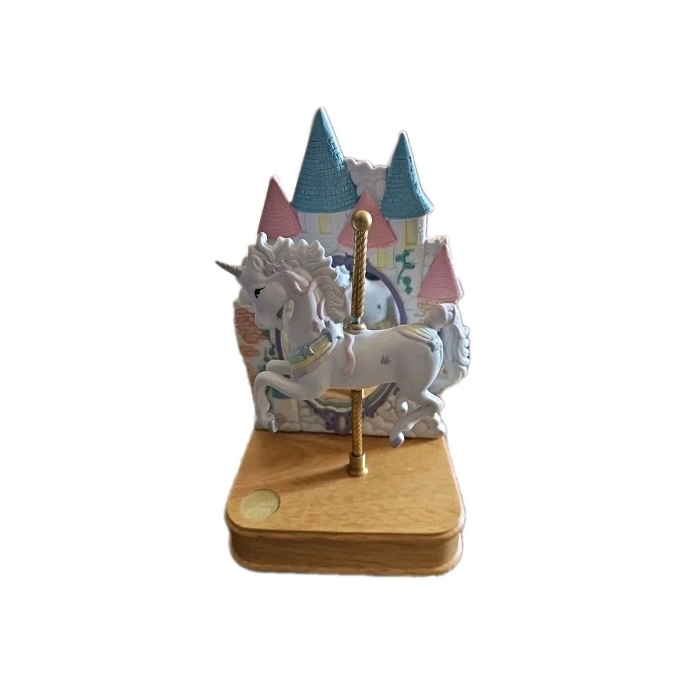Vintage 5" x 4" x 9" Carousel Porcelain Wood Horse Unicorn Music‎ Box Figurine